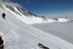 04A Branscomb Peak And Principe de Asturias Peak With Mount Vinson Low Camp Below On Branscomb Glacier From Rest Stop In The Rock Band On The Climb Up The Fixed Ropes To High Camp.jpg